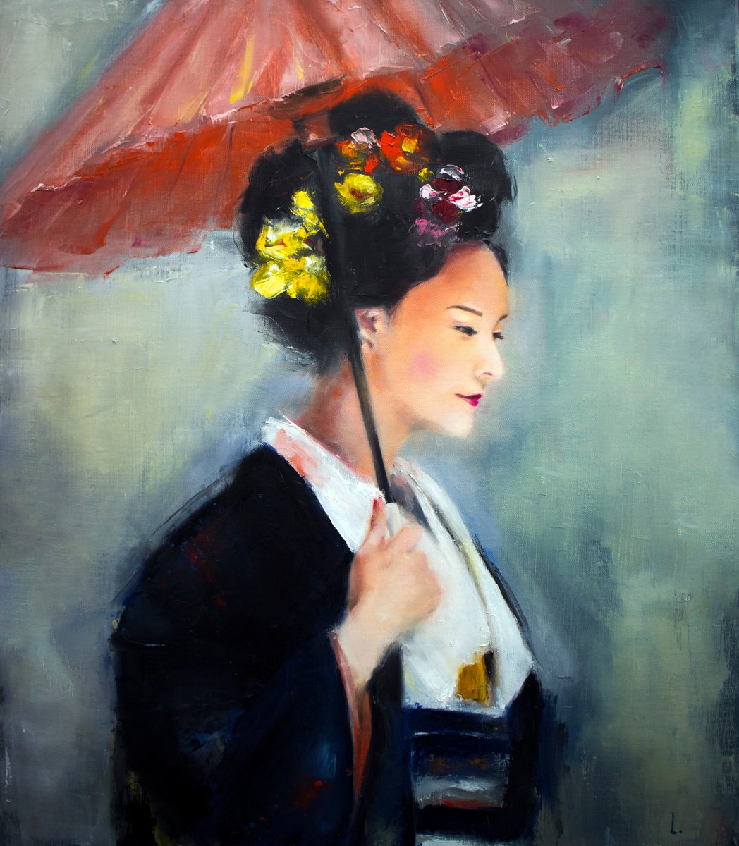 Japanese girl in a kimono oil painting on canvas by Anna Lubchik