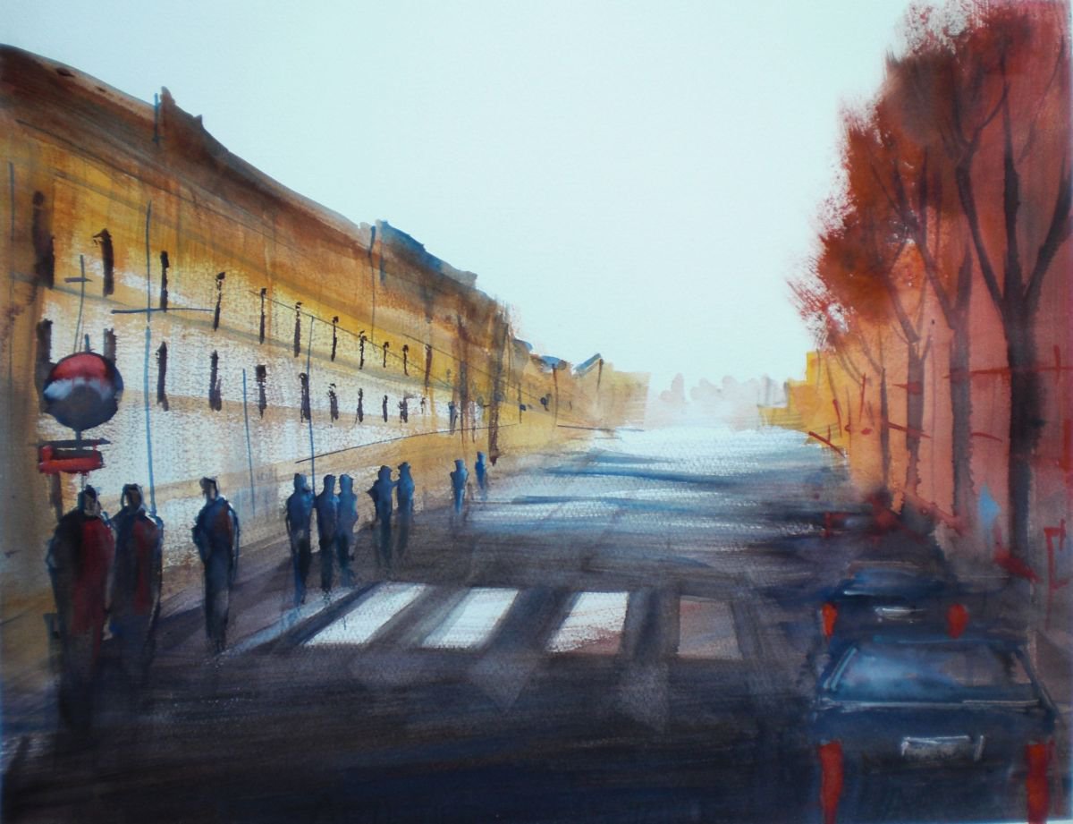 Expressive Cityscapes Watercolour By Giorgio Gosti, 18 X 13, An Imaginary City, Original Artwork