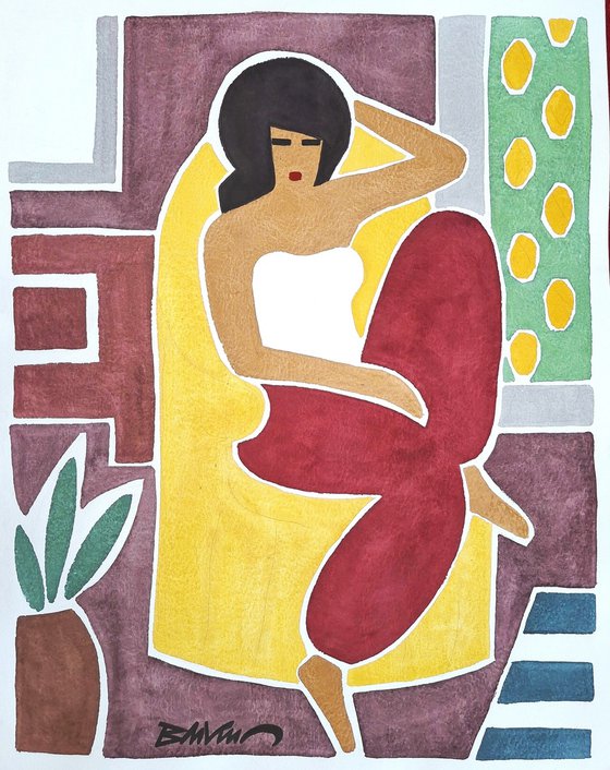 Woman with red sarouel