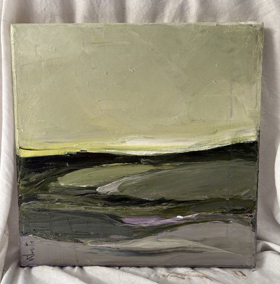 Abstract quiet fields waves on green