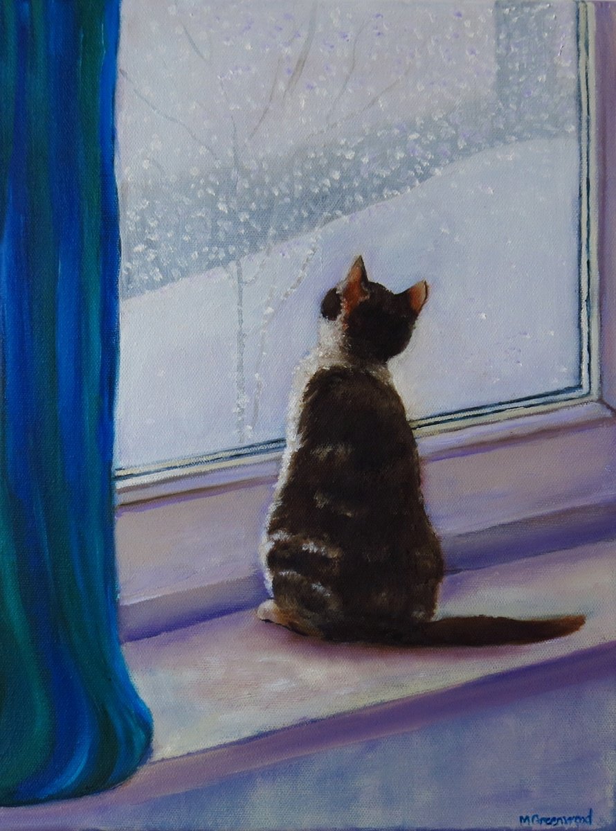 Impressionistic Animal Oil Painting By Maureen Greenwood, 12 X 16", Oh! But Its Cold Outside, Original Artwork