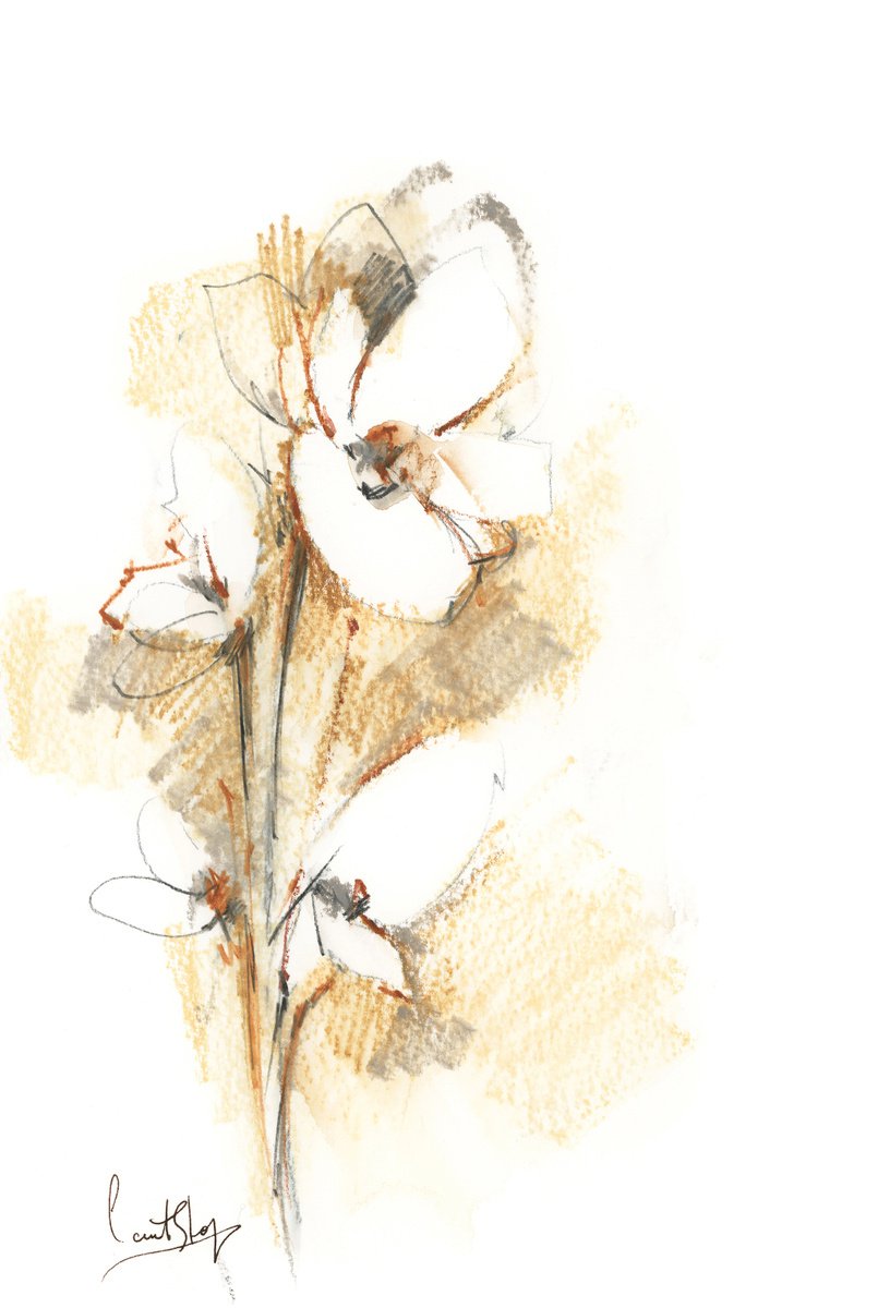 Floral composition in muted yellow and tan n.2 by Sophie Rodionov