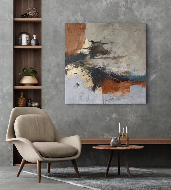 "Orange Flight 2" Brown orange tan abstract