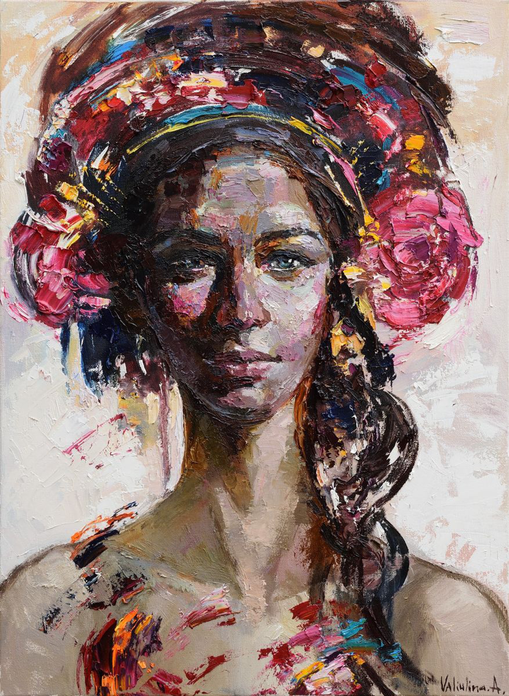 Flowers In Her Hair Original Oil Girl Portrait Artfinder