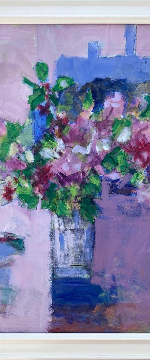 Flowers with Blue Pink by Chrissie Havers