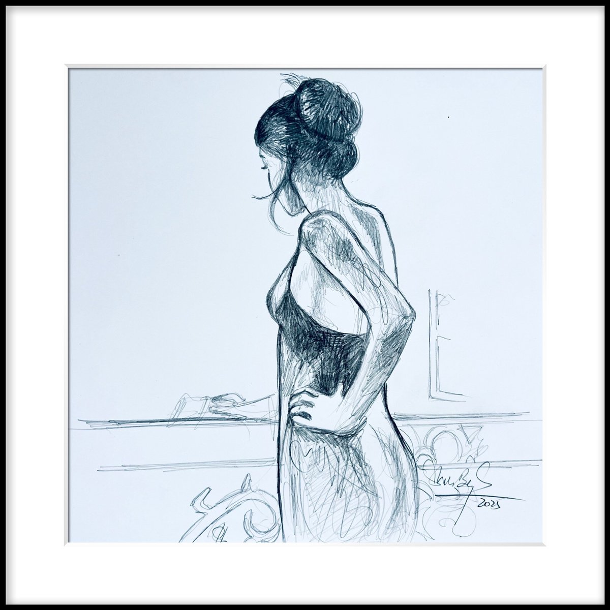 Expressive Portrait Pencil Drawing By Shabs Beigh, 16 X 16", Missing Him (This Girl), Original Artwork