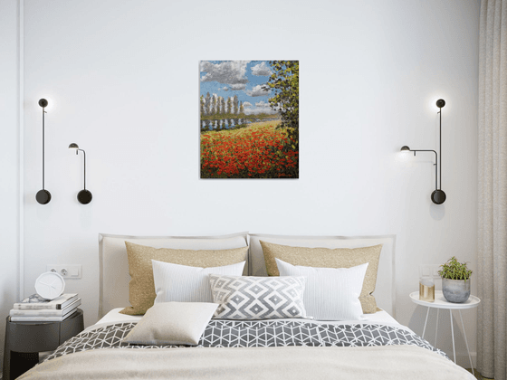 Poppy field by the river