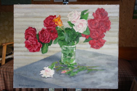 Mixed Garden Roses in a Vase