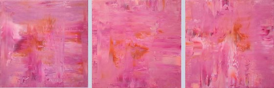 Behind the pink clouds - triptych abstract painting