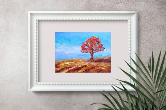 "The one 2" Oak Tree Painting Tree of Life Original Art Minimalism Landscape Artwork Small Oil Wall