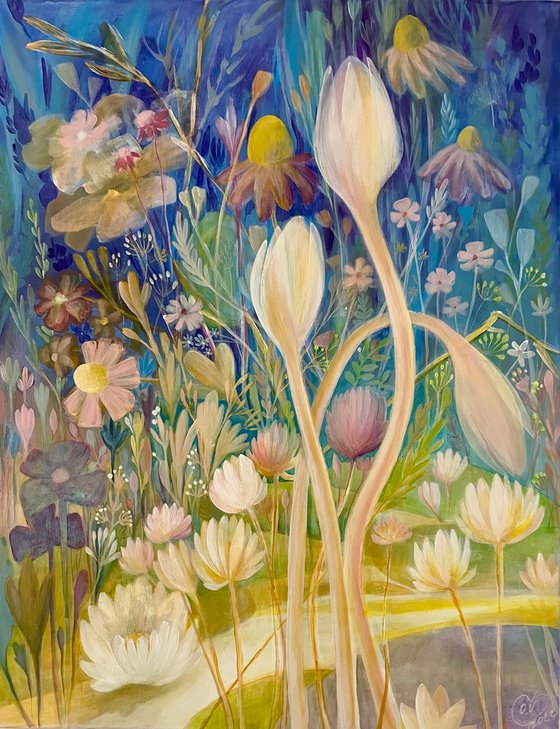 Melancholy Water Lily - Floral  Painting