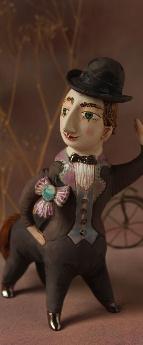 Trendy Centaur with bowler hat. Sculpture by Elya Yalonetski, 2018 by Elya Yalonetski