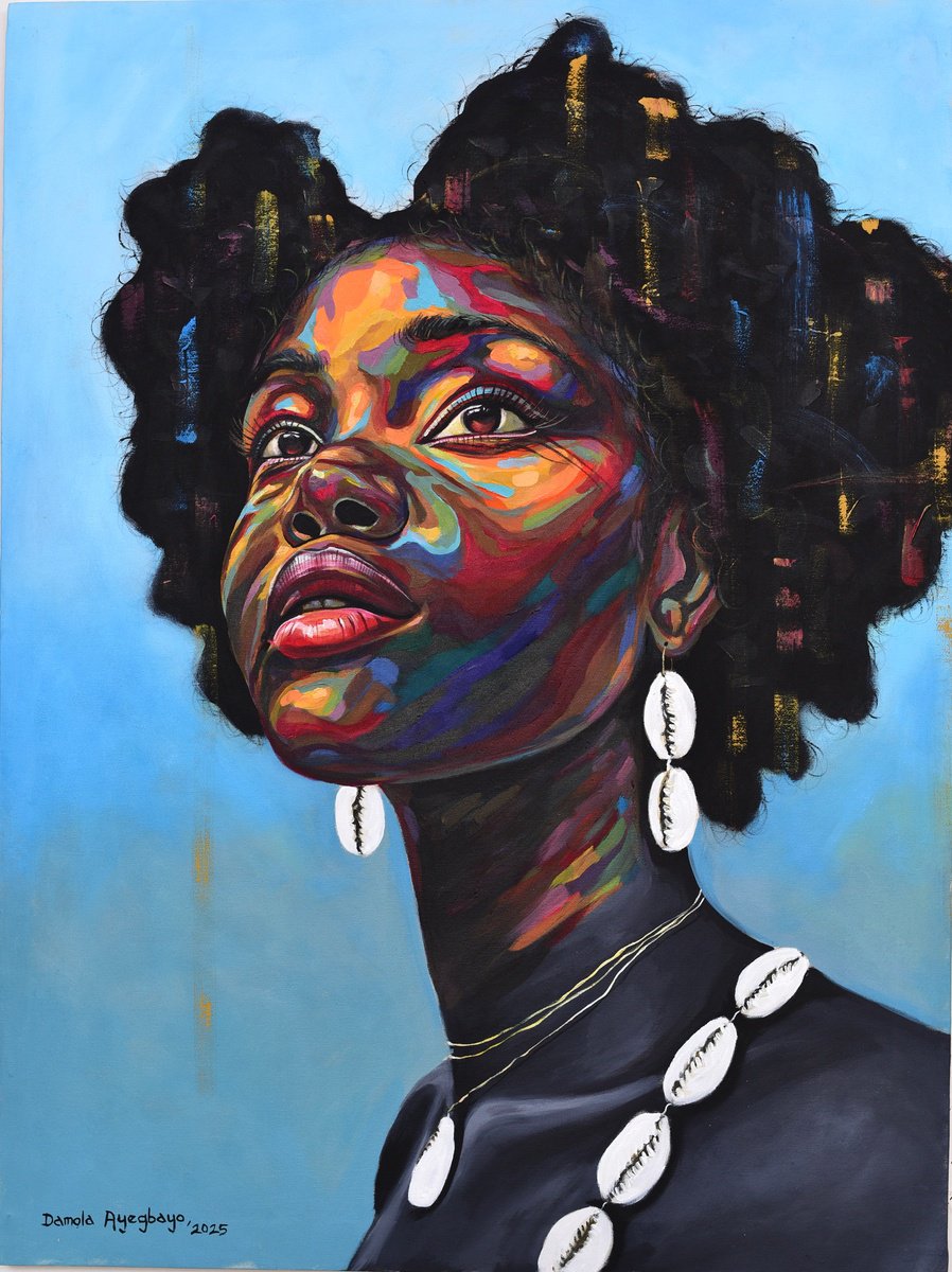 Expressive Portrait Acrylic Painting By Damola Ayegbayo, 30 X 40, Looking Beyond 8, Original Artwork