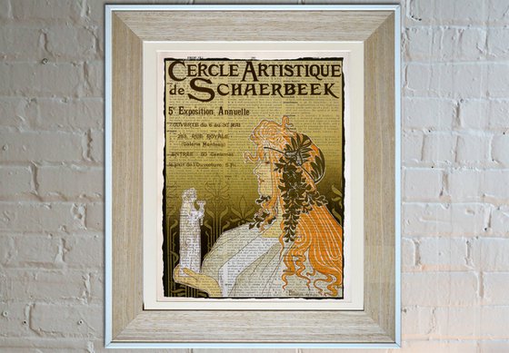 Cercle Artistique de Schaerbeek - Collage Art Print on Large Real English Dictionary Vintage Book Page