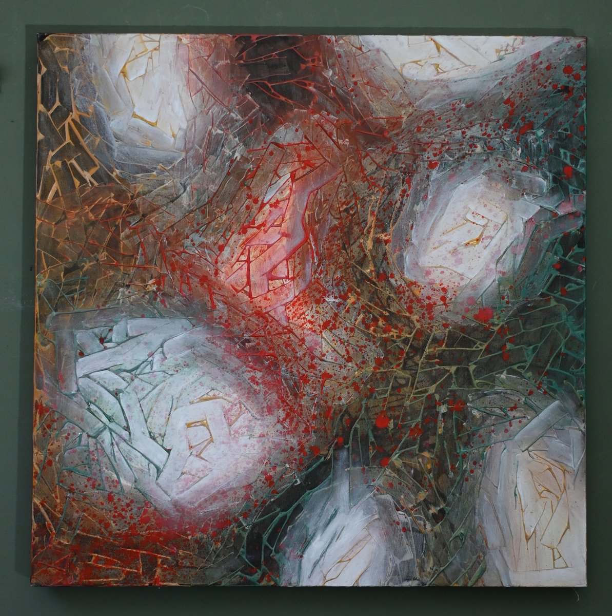 Organic Abstract Painting By Giuseppe Pastore, 28 X 28, Reticolo, Original Artwork