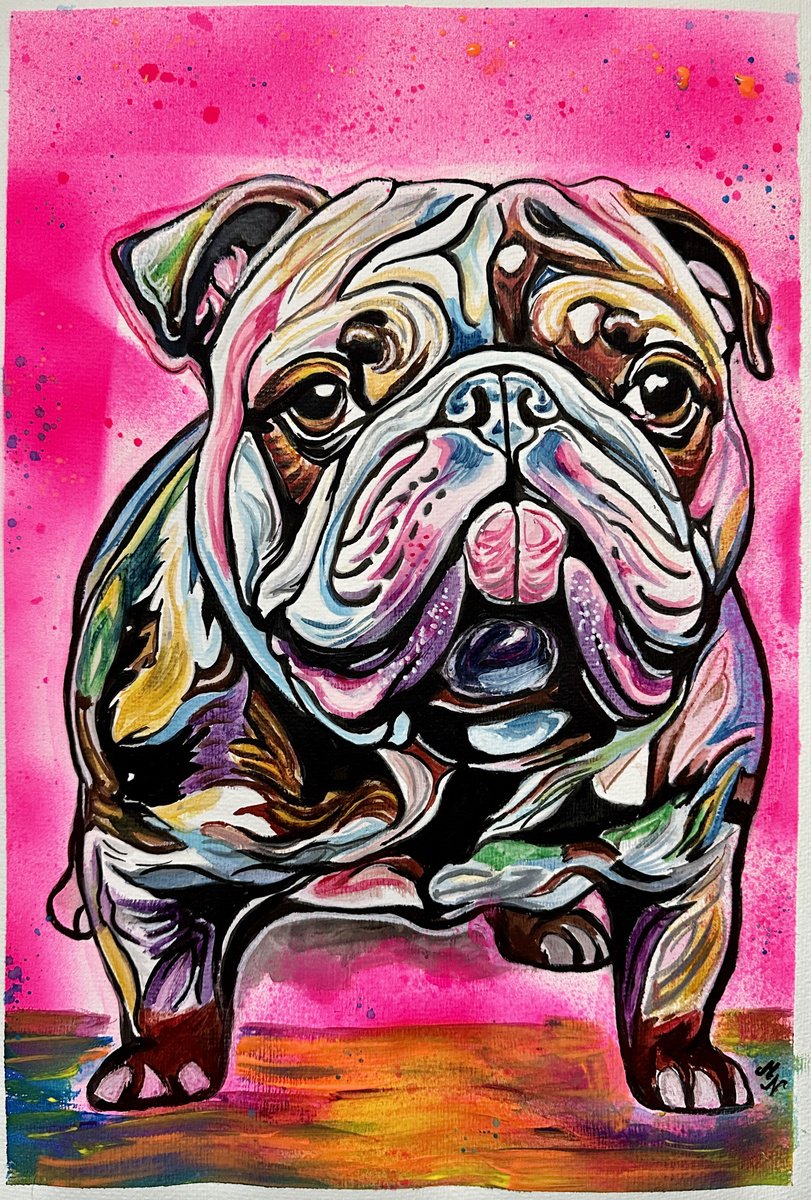 Urban And Pop Animal Painting By Misty Lady - M. Nierobisz, 13 X 19", The Funny Dog, Original Artwork
