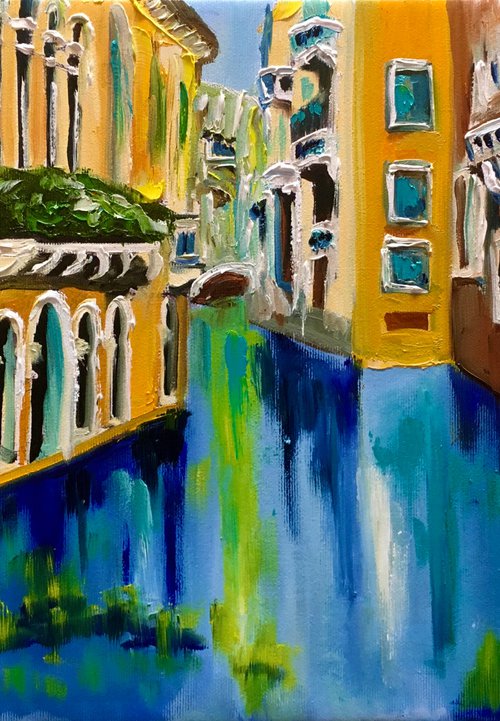 Venice #10. Canal . Water reflections. Oil painting, palette knife artwork by Olga Koval