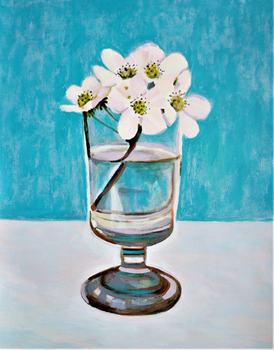 Urban And Pop Botanical Acrylic Painting By Alexandra Djokic, 22 X 28, White Flowers In Vase, Original Artwork
