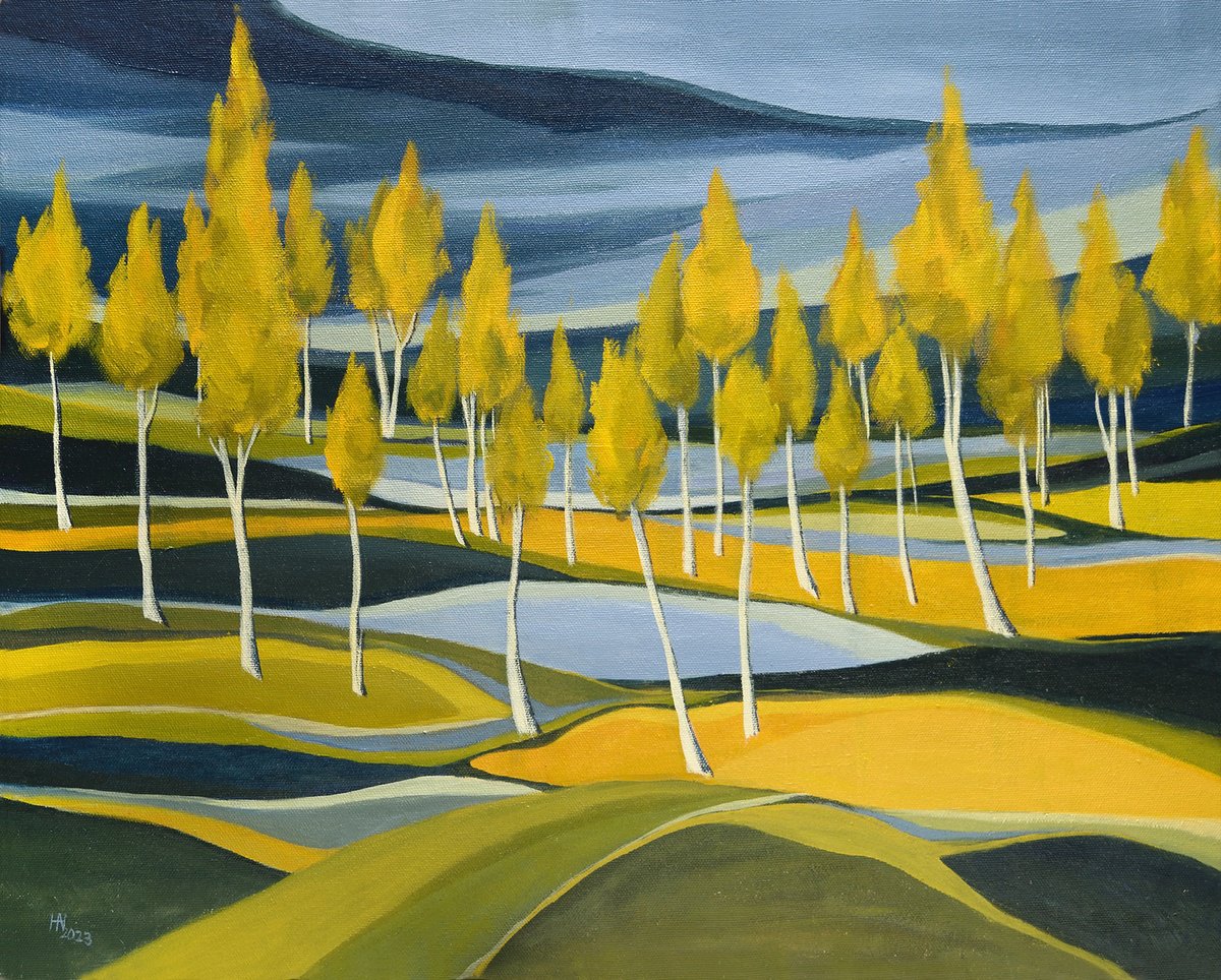 Yellowing Aspen Trees by Aniko Hencz