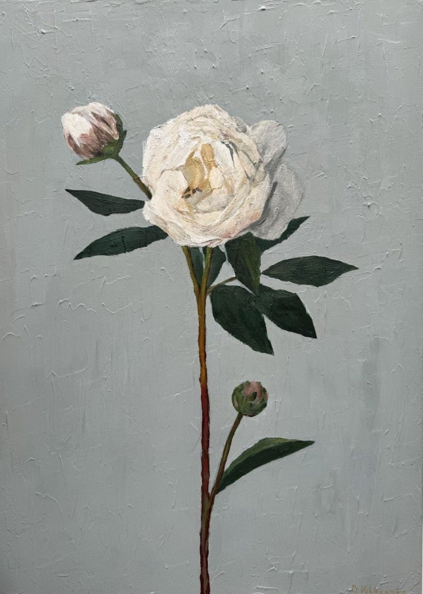 Photorealistic Botanical Oil Painting By Bohdan Vykhrenko, 20 X 28, Lonely Flower, Original Artwork