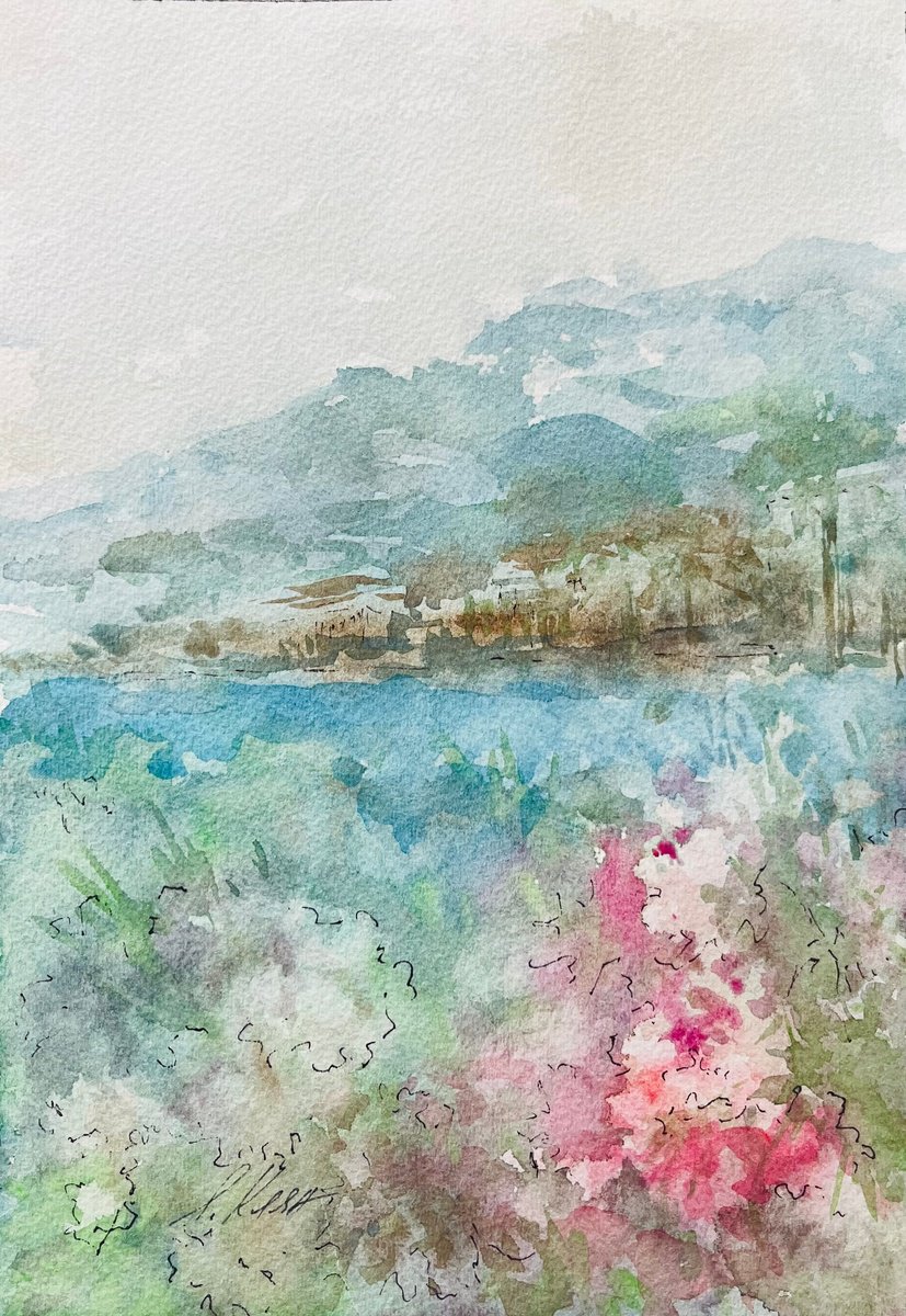Impressionistic Landscape Watercolour By Elena Klyan, 7 X 10, Landscape Menton 2023, Original Artwork