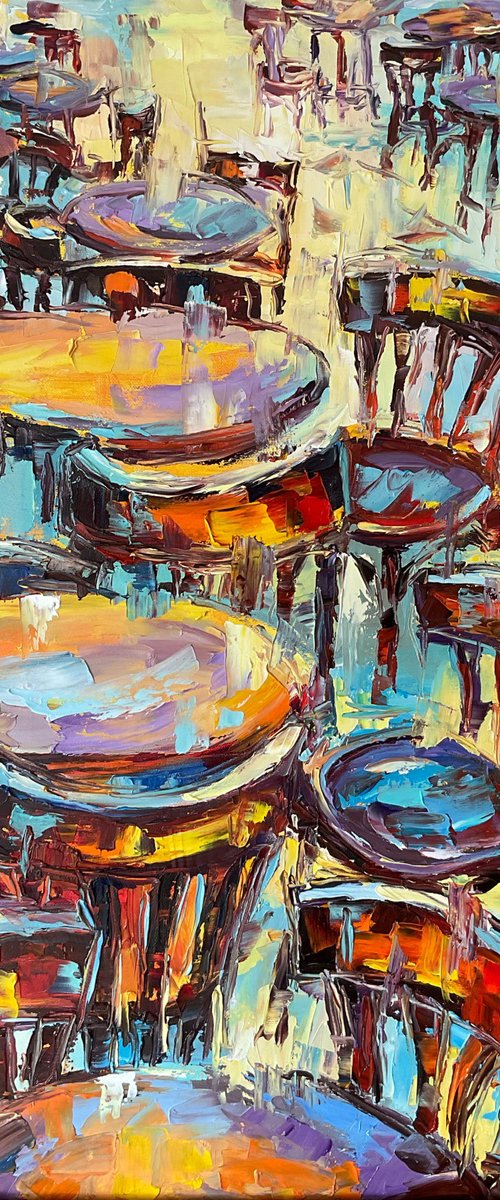 Outside cafe after rain. Pastel mood by Mariia Hyhar