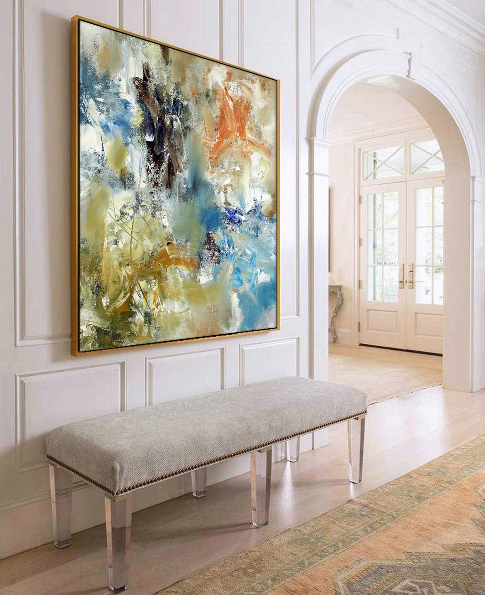 Abstract Oil Painting By Hugh Abernethy, 36 X 36, Fone, Original Artwork