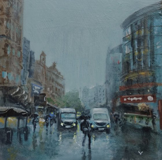 London City in rain