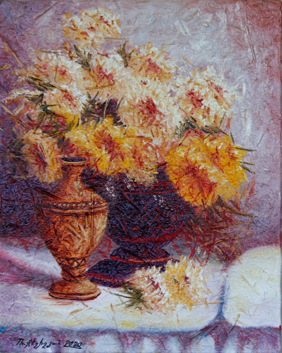 Chrysanthemum 40x50cm, oil painting, ready to hang by Rafik Qeshishyan