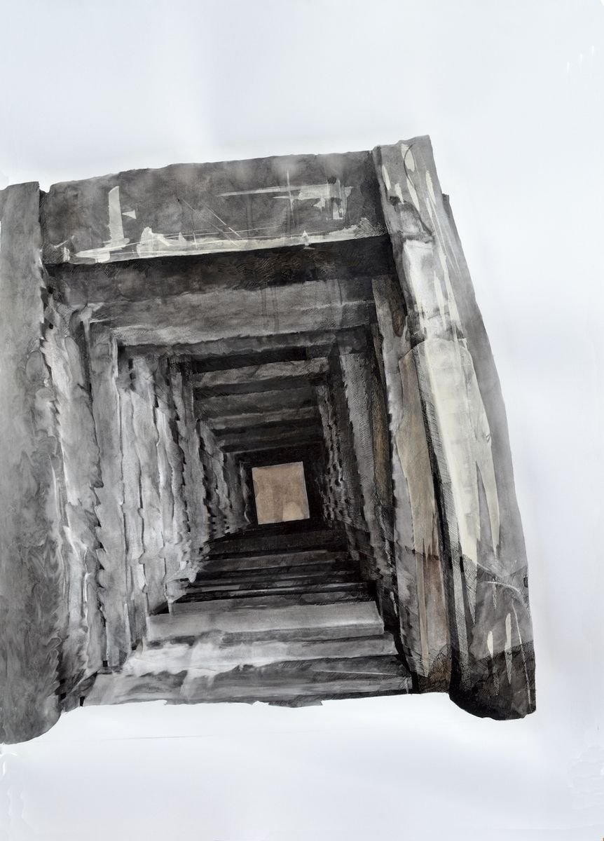 Expressive Abstract Charcoal Drawing By Melinda Matyas, 28 X 39", The Gate, (Euclid