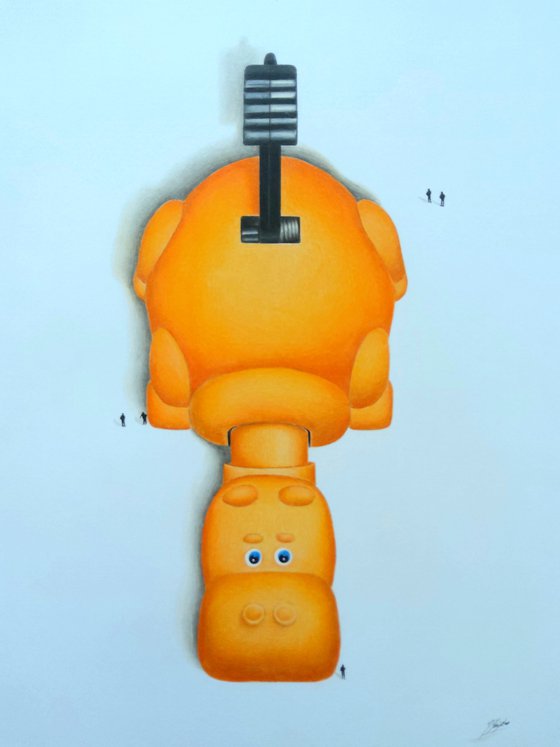 Hippo a pencil drawing (Orange)
