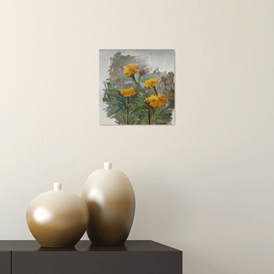Marigolds flowers original oil artwork from Ukraine