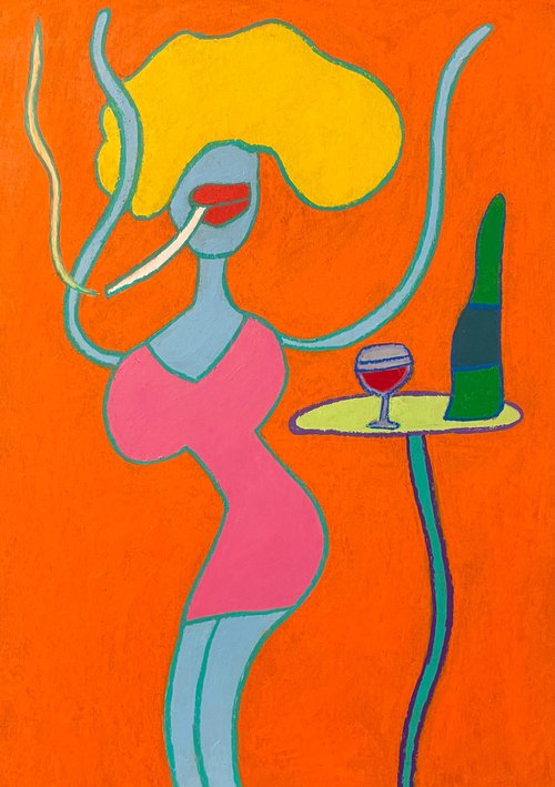 Madame with wine by Ann Zhuleva