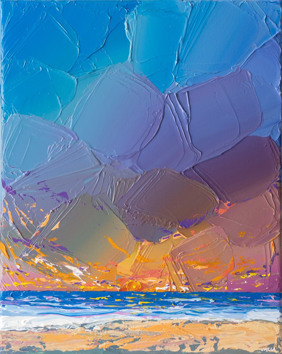 Impressionistic Landscape Acrylic Painting By Joseph Villanueva, 16 X 20", Iridescent Sky 44, Original Artwork