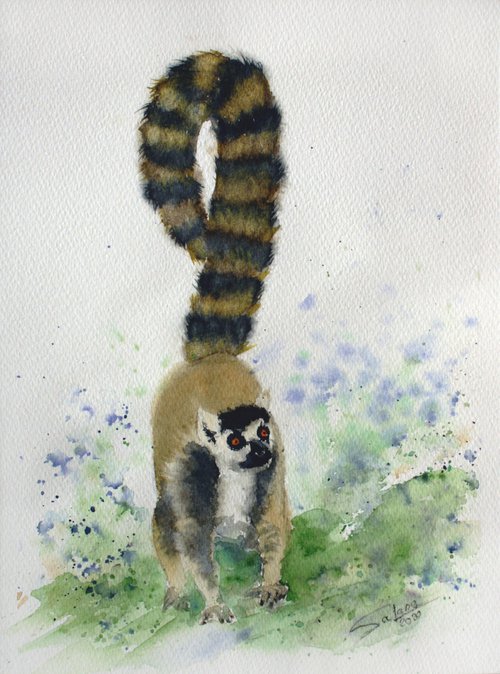 Lemur I - Animal portrait /  ORIGINAL PAINTING by Salana Art Gallery
