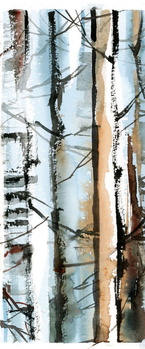 Birch Forest Watercolor painting by Sophie Rodionov