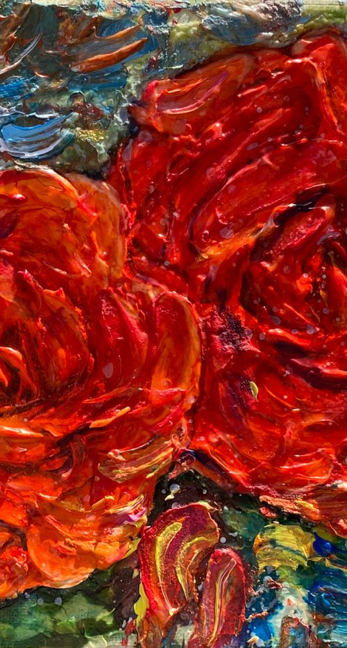Roses Impasto with a palette knife by Lena Owens at OLena Art