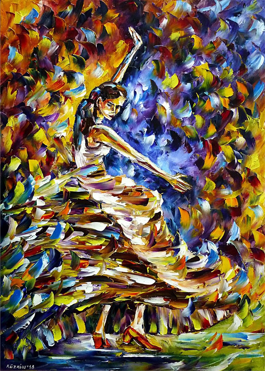 Expressive Oil Painting , Flamenco Dancer Iii By Mirek Kuzniar, 20 X 28, Artwork For Sale On Artfinder