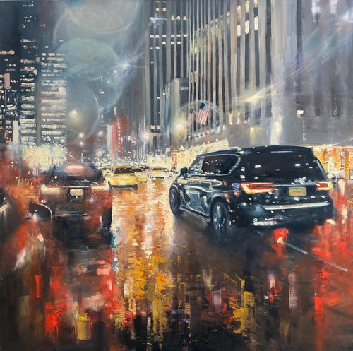 "New York" 100x100 large original oil painting by Artem Grunyka