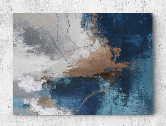 "Wave 4" Navy gray brown abstract acrylic art