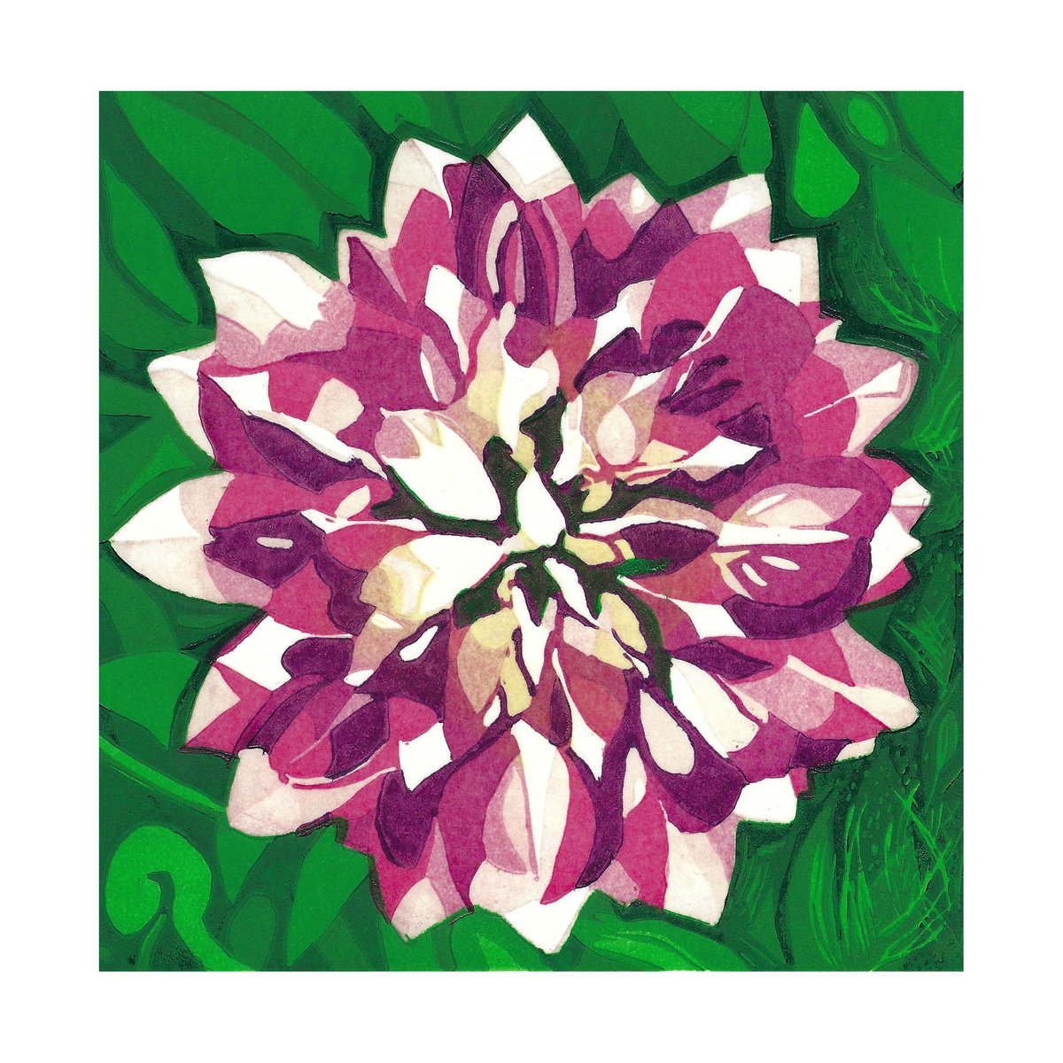 Illustrative Botanical Linocut By Kirstie Dedman, 8 X 8", Lupin, Original Artwork