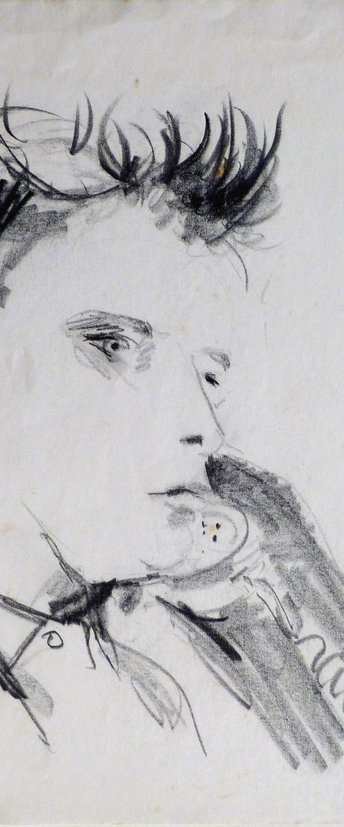 Francois Negret, french actor, on the telephone 24x32 cm by Frederic Belaubre
