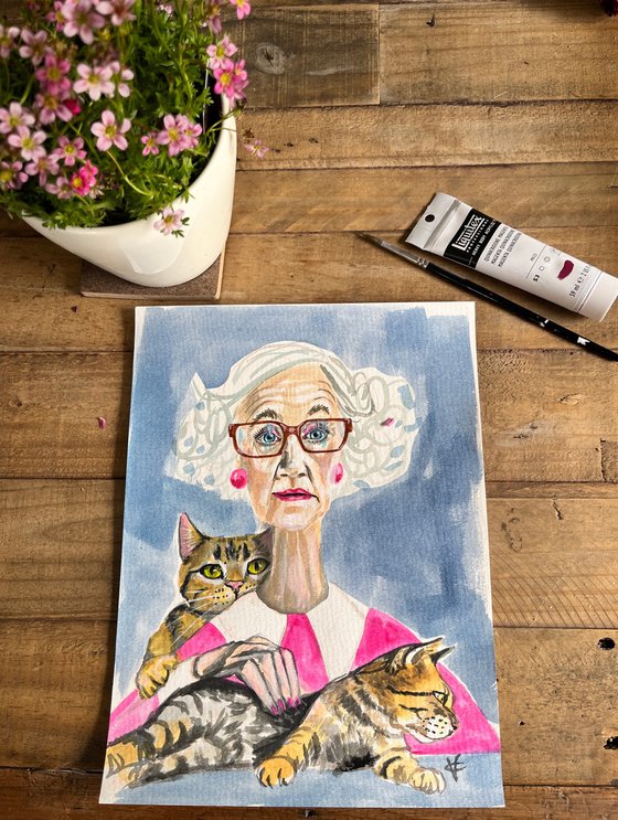 Veronica With Her Cats by Victoria Coleman