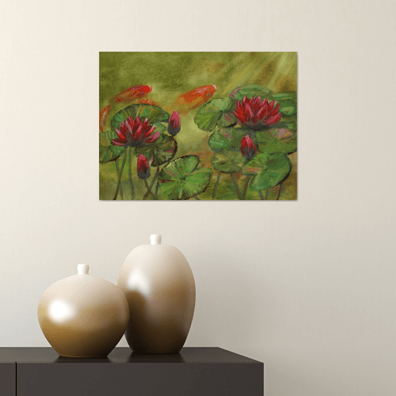 Water lilies. Koi /  ORIGINAL PAINTING