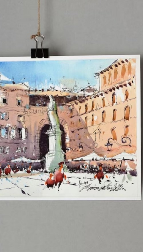 Verona, ink and watercolor on paper, 2023 by Marin Victor