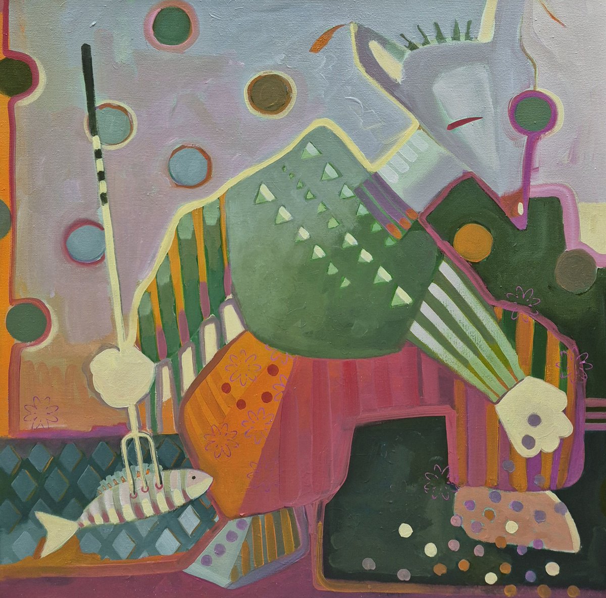 Impressionistic Animal Oil Painting By Gitti Gv, 24 X 24, The Fish Is Mine, Original Artwork