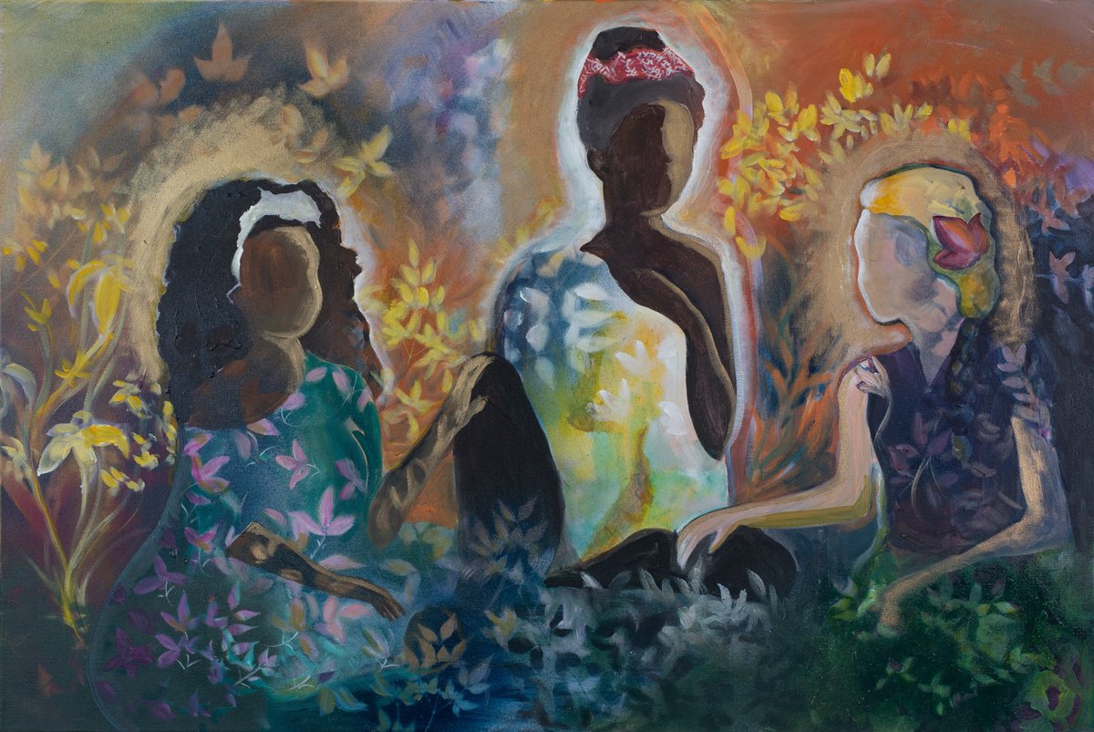 Impressionistic Portrait Acrylic Painting By Eliry Arts, 36 X 24, Conversation, Original Artwork