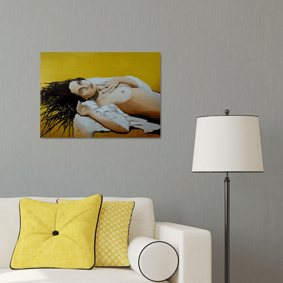 Golden dream - original painting - portrait - erotic