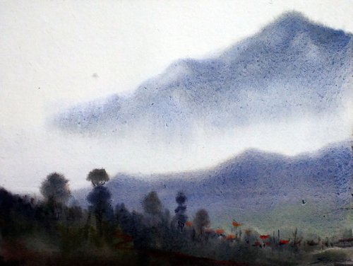 Foggy Mountain - Watercolor on Paper by Samiran Sarkar