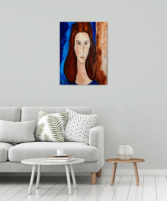 Studying Amedeo Clemente Modigliani painting, portrait of Jeanne Hebuterne